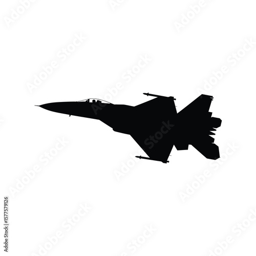 Fighter Jet Aircraft Silhouette Vector, Military Supersonic Plane, Air Force Icon