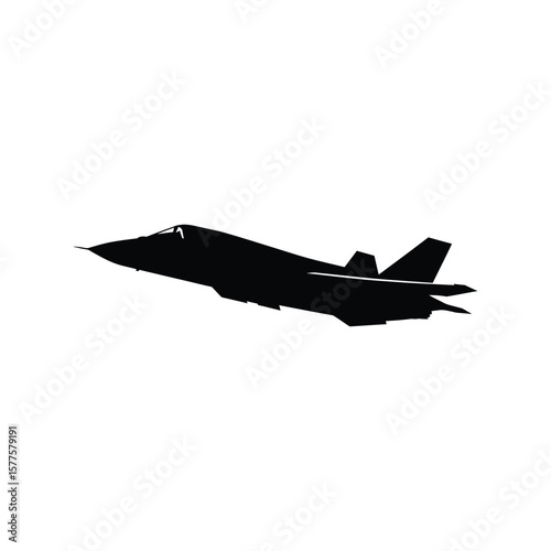 Fighter Jet Aircraft Silhouette Vector, Military Supersonic Plane, Air Force Icon