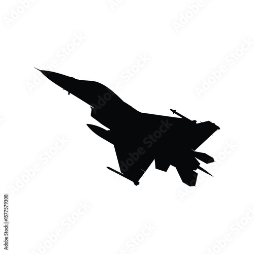 Fighter Jet Aircraft Silhouette Vector, Military Supersonic Plane, Air Force Icon