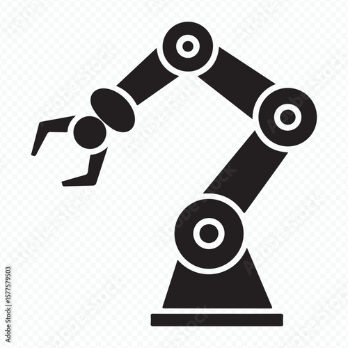 industrial robotic arm vector silhouette for factory automation and manufacturing process design