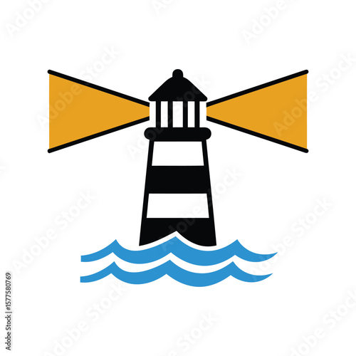 Lighthouse Beacon Icon, Maritime Navigation Symbol, Sea Guidance Signal

