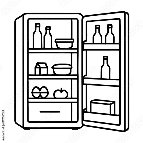 Open Refrigerator Food Icon Vector - Kitchen Appliance Graphic