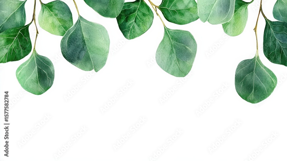 Obraz premium Fresh Green Leaves Over White Background Perfect for Nature Themes, Gardening, or Eco-Friendly Design Projects and Layouts in Stock Photography Collection