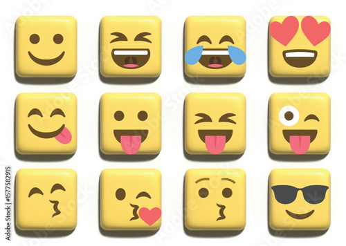 3D Emoji Faces – Square Yellow Emoticons Pack