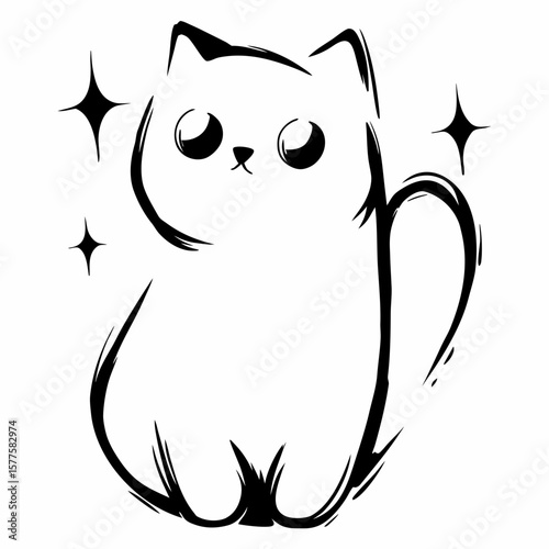 Cute cartoon cat character with sparkling eyes and joyful expression  