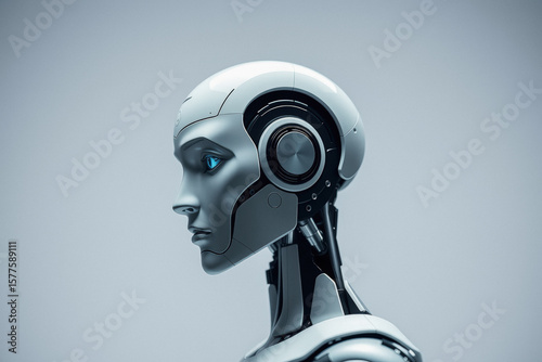 Close-up Profile of a Futuristic Robot Head