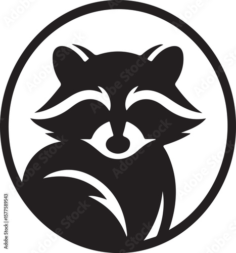 "Minimalist Circular Logo Featuring a Stylized Raccoon".