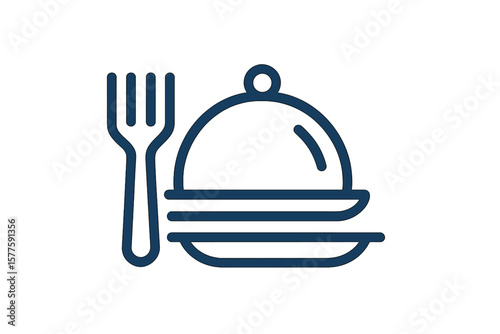 Vector illustration of a restaurant food line icon, also representing dinner sign, hotel service symbol, and quality design element, created in linear style with editable stroke