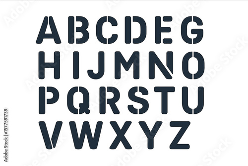 Rounded stencil sans serif includes alphabet and uppercase letters in typography