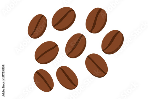 Isolated coffee beans on a white background, a set of coffee beans