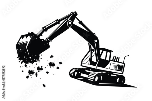 Excavator in Pop Art Comic Style. Retro Vector Illustration of a Construction Machine