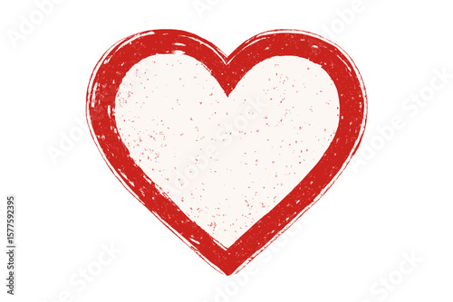 A distressed heart with grunge stamps and a shape frame is created using brush painting, isolated on a white background, symbolizing Valentine's Day
