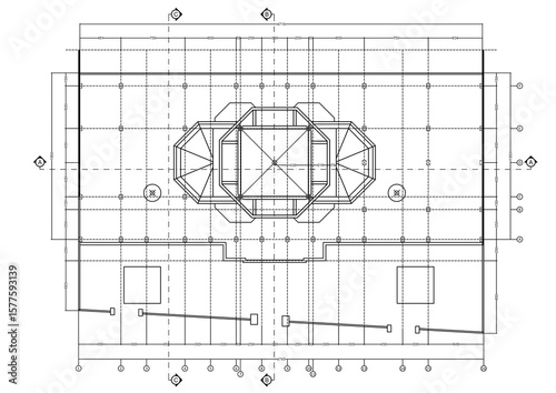 Tableau sur toile 2d illustration of a floor plan for a dome structure, features detailed architectural layout, precise dimensions and specific section notations