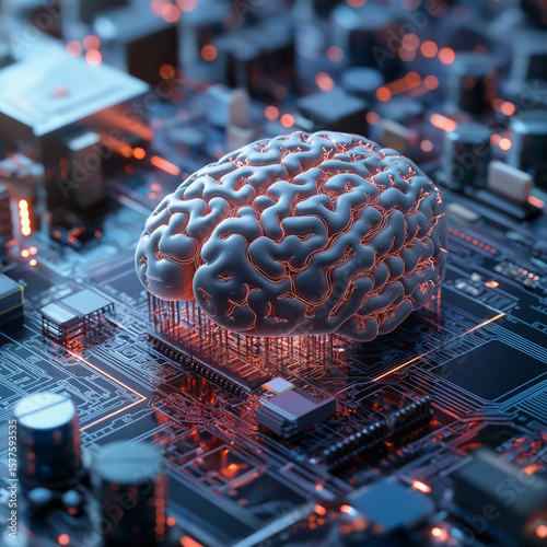 Futuristic brain circuit board symbolizes technology