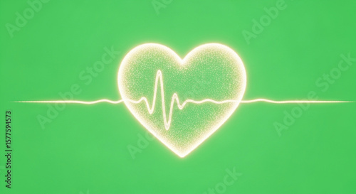 Glowing heart with a vibrant pulse line symbolizes health and vitality against a green backdrop.