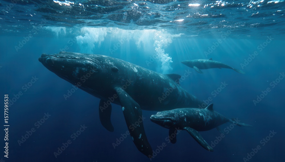 Fototapeta premium Majestic humpback whales swimming underwater