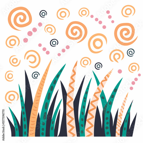 Abstract crayon grass in colorful sketchy style