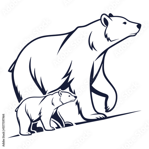 A Mother Polar Bear and Cub in Silhouette.