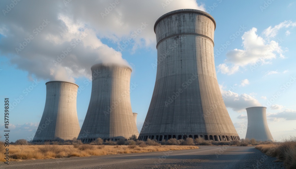 Obraz premium Cooling towers power plant blue sky