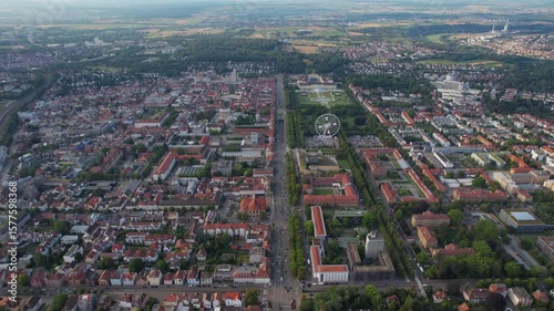 Aerial view around the old town in the city Ludwigsburg on an cloudy spring day