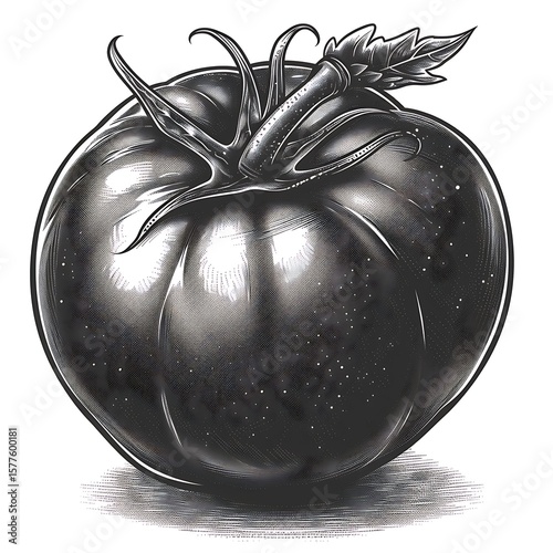 Vintage black red tomato sketch high resolution photo