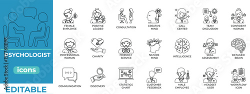 Editable psychologist icons for mental health and therapy visuals