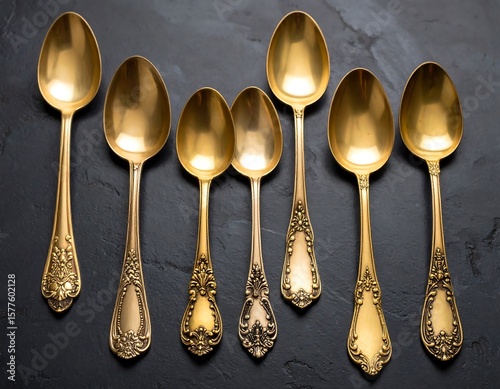gold spoons on a black background