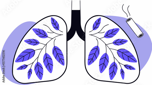 Lungs Hazard Illustration with Say No to Smoking Health Message Vector
Damaged Lungs Graphic Highlighting the Dangers of Smoking Vector Design