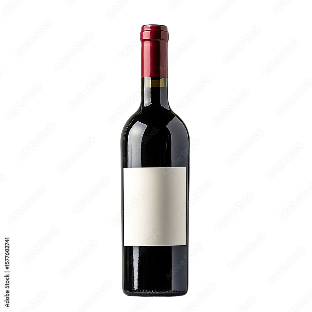 Fototapeta premium Front view of a Full-bodied wine bottle with a white blank label, studio shot, isolated on a white background