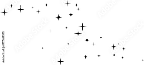 Stars and sparklers. Vector horizontal flowing effect with flying decoration elements.