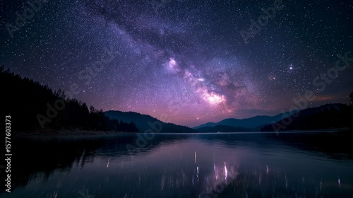 Wallpaper Mural a breathtaking view of a starry night sky, Milky Way visible, glowing stars, serene atmosphere, deep blue and purple tones Torontodigital.ca