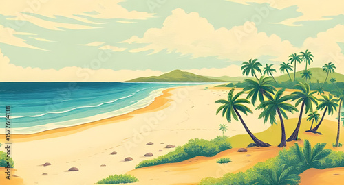 tropical beach, palm trees, beach landscape, tropical paradise, seaside view, ocean shoreline, sandy beach, turquoise water, tropical sunset, island beach, beach horizon, palm tree silhouette, beach v