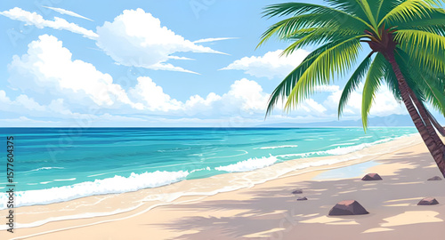 tropical beach, palm trees, beach landscape, tropical paradise, seaside view, ocean shoreline, sandy beach, turquoise water, tropical sunset, island beach, beach horizon, palm tree silhouette, beach v