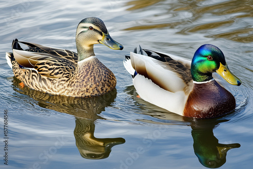 A pair of ducks in a pond - two ducks swimming in the lake, generated AI