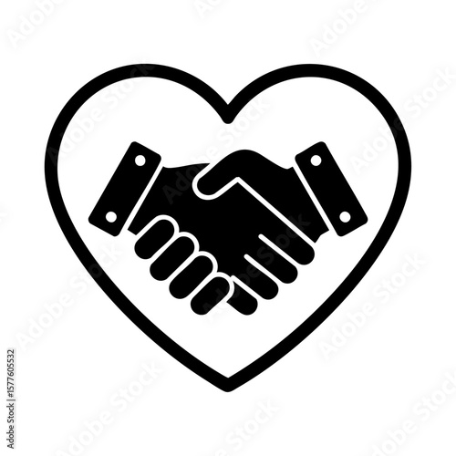 Heartshaped icon of two shaking hands, perfect for business, unity, friendship, partnership concepts in designs, presentations, and branding.