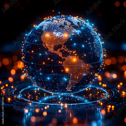 Futuristic glowing globe representing digital world and global information links