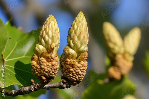 Large buds on trees that bloom as a result of spring, generated AI