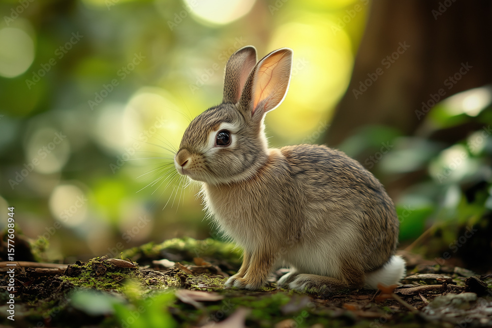 Fototapeta premium Rabbit appearing in the forest, generated AI
