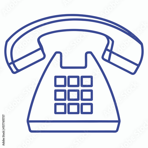 Blue outline of a classic telephone with keypad and receiver vintage