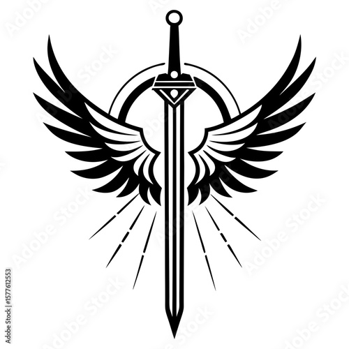 Silhouette vector art illustration of a royal vertical sword