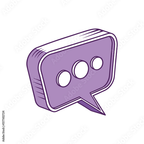 Purple 3d speech bubble with ellipses isolated on white background