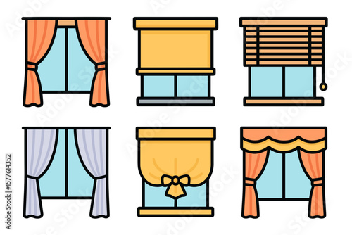 Vector Illustration of Colorful Window Curtain and Blind Icons