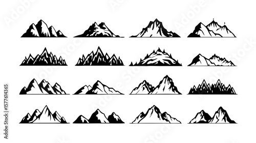 Mountain range vector silhouettes collection for outdoor adventure and nature designs