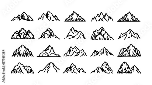 Mountain range vector illustration collection of mountain peak drawing design set
