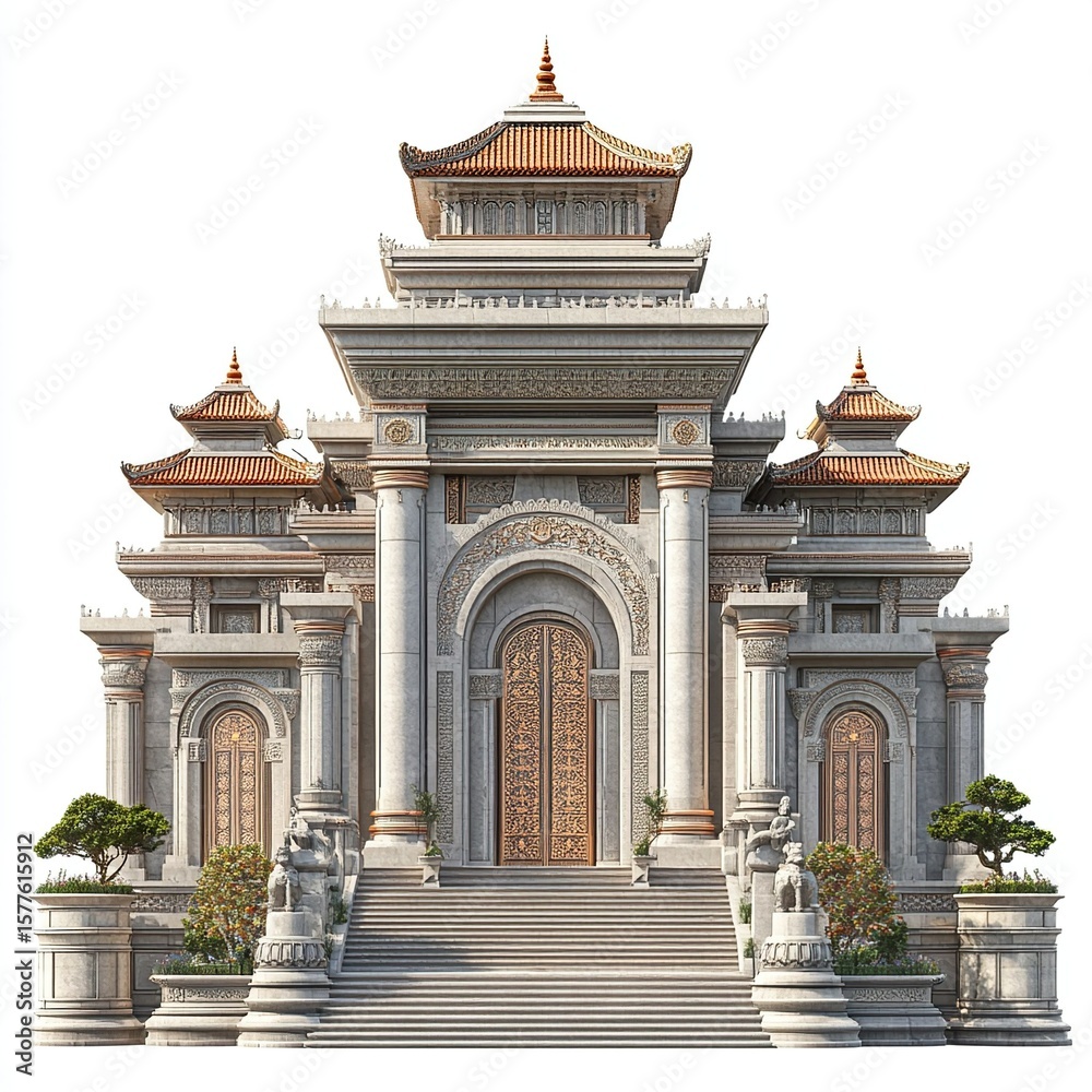 Fototapeta premium 3D front view illustration of Istana Maimun Indonesia monument isolated on a white transparent background.