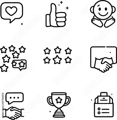Vector icons for feedback customer satisfaction success and achievement in black and white style