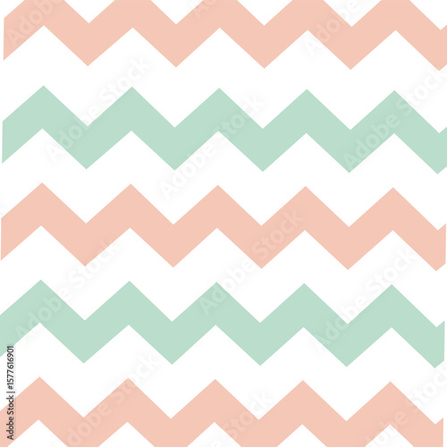A modern chevron pattern featuring alternating colors of soft peach and mint green. This trendy design is perfect for home decor, fashion fabrics, or any creative project that aims to bring a fresh an