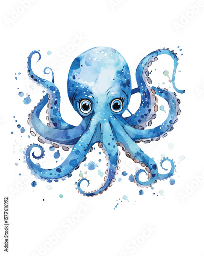 Watercolor Octopus Illustration Playful Blue Sea Creature