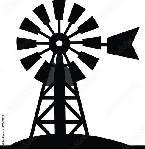 Farm windmill vector silhouette black color silhouette white