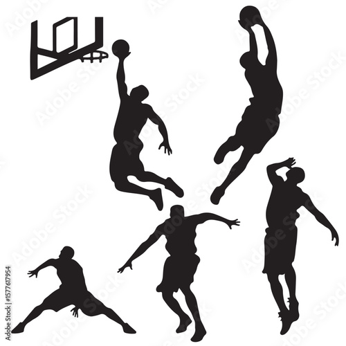 Silhouettes of black vector Basketball Players VARIOUS POSES